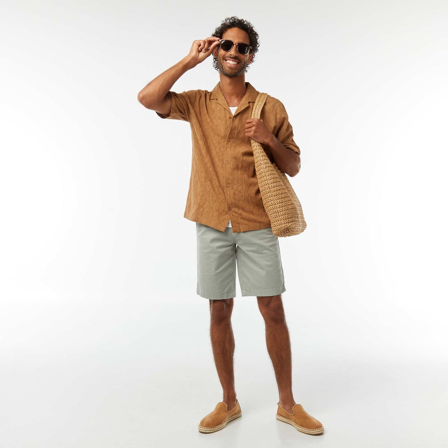 Short-sleeved embroidered shirt BEIGE