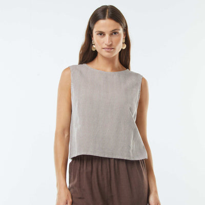 Cropped linen-blend sleeveless blouse BEIGE