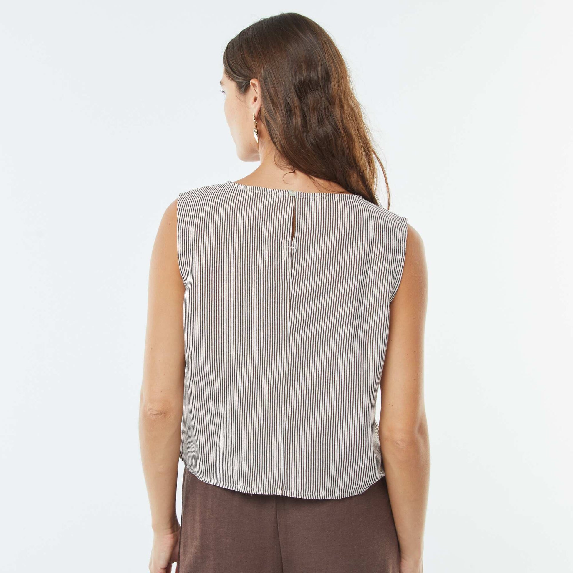 Cropped linen-blend sleeveless blouse BEIGE