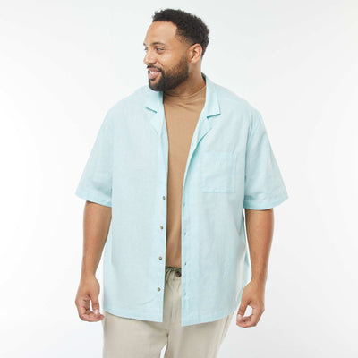 Short-sleeved linen-blend shirt BLUE