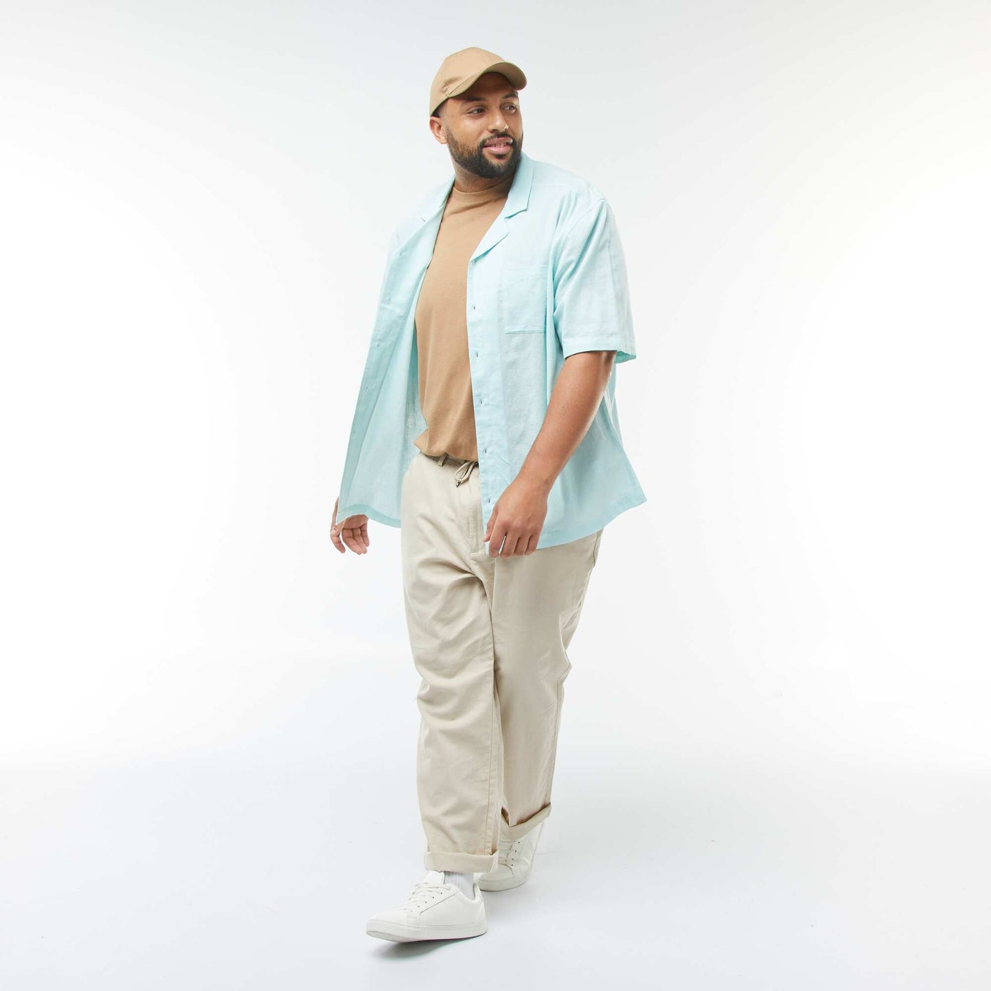 Short-sleeved linen-blend shirt BLUE