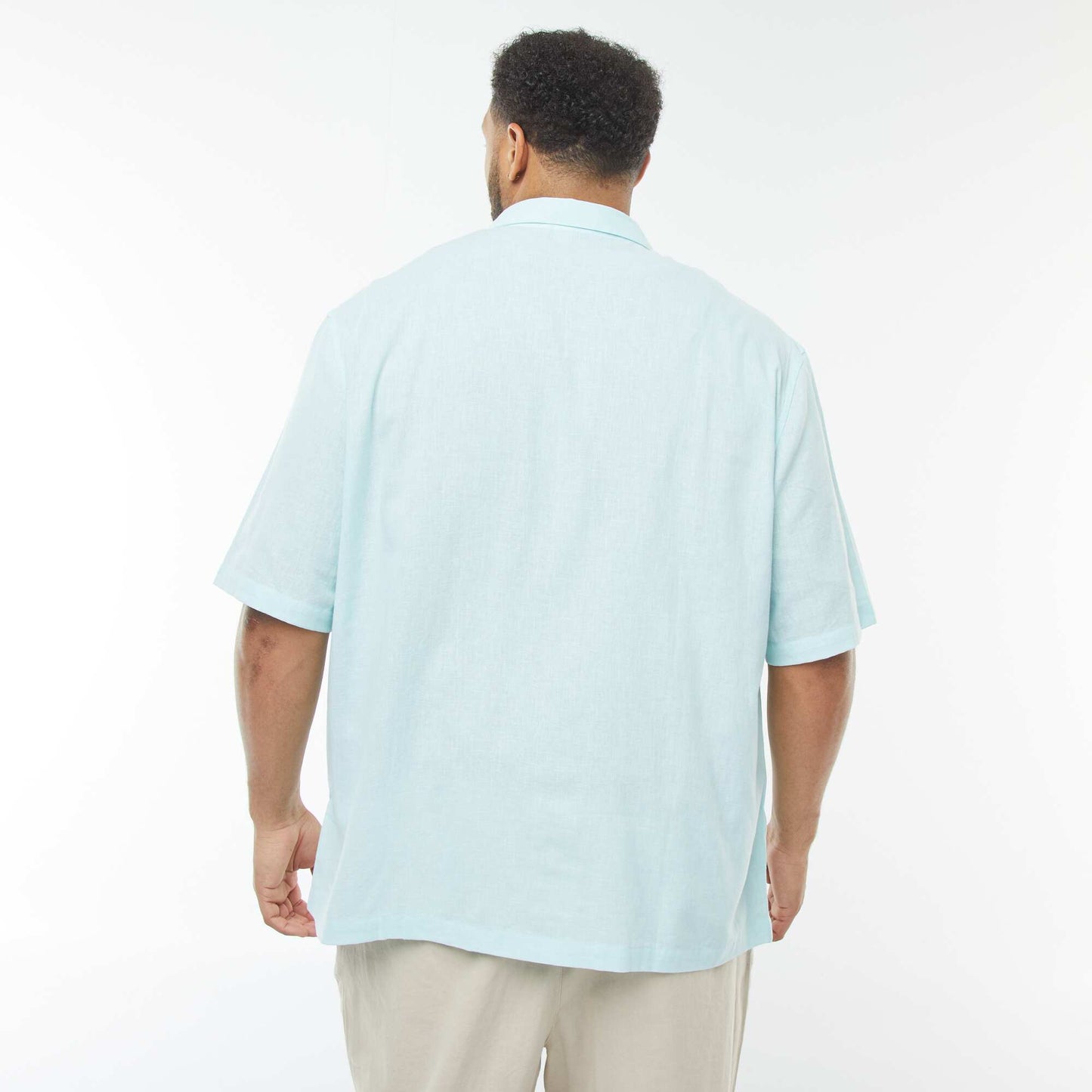 Short-sleeved linen-blend shirt BLUE