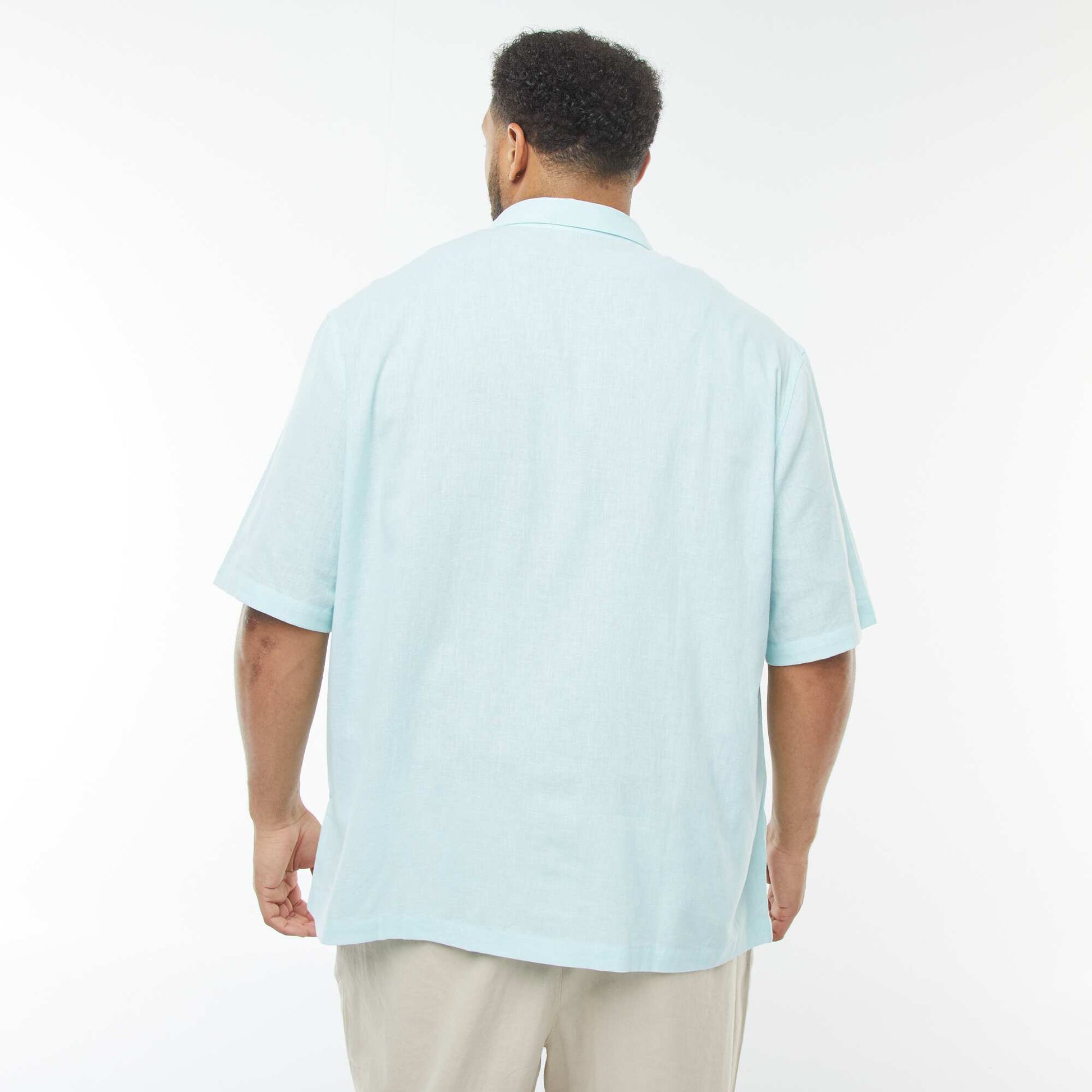 Short-sleeved linen-blend shirt BLUE