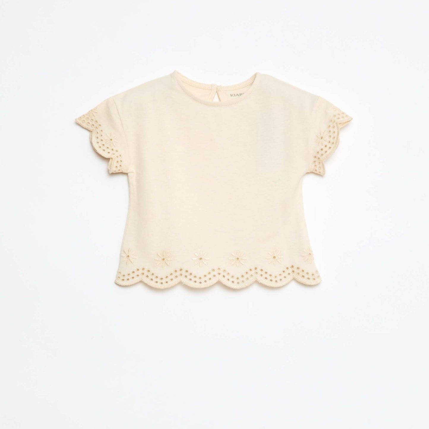 Jersey T-shirt with short broderie anglaise sleeves WHITE