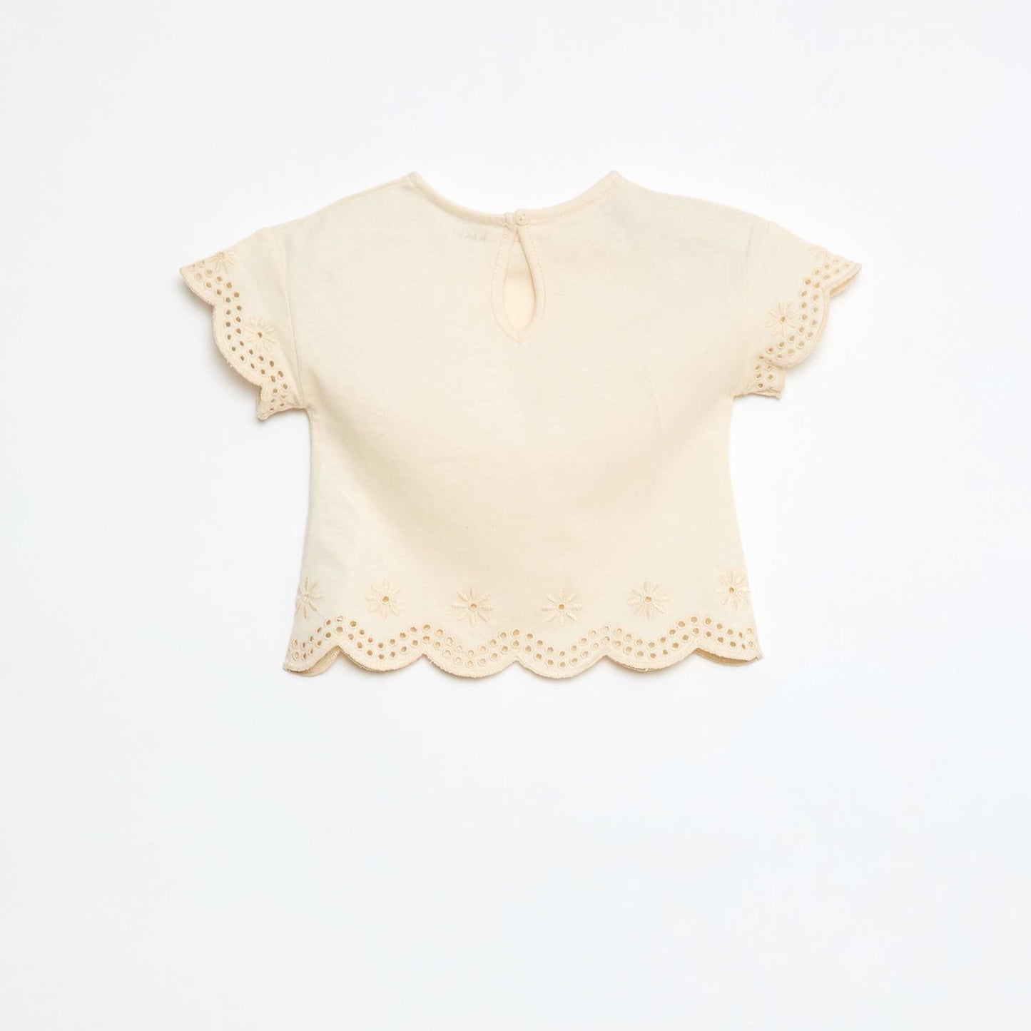 Jersey T-shirt with short broderie anglaise sleeves WHITE