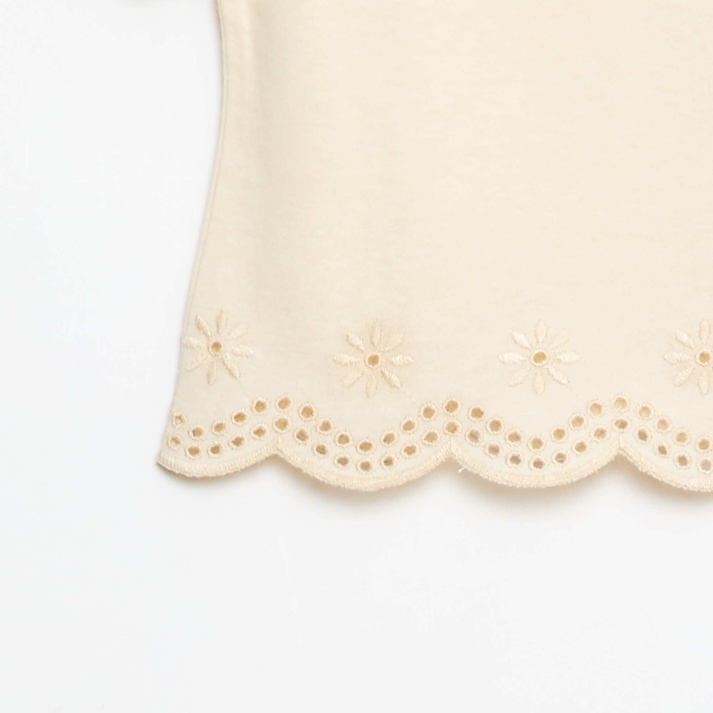 Jersey T-shirt with short broderie anglaise sleeves WHITE