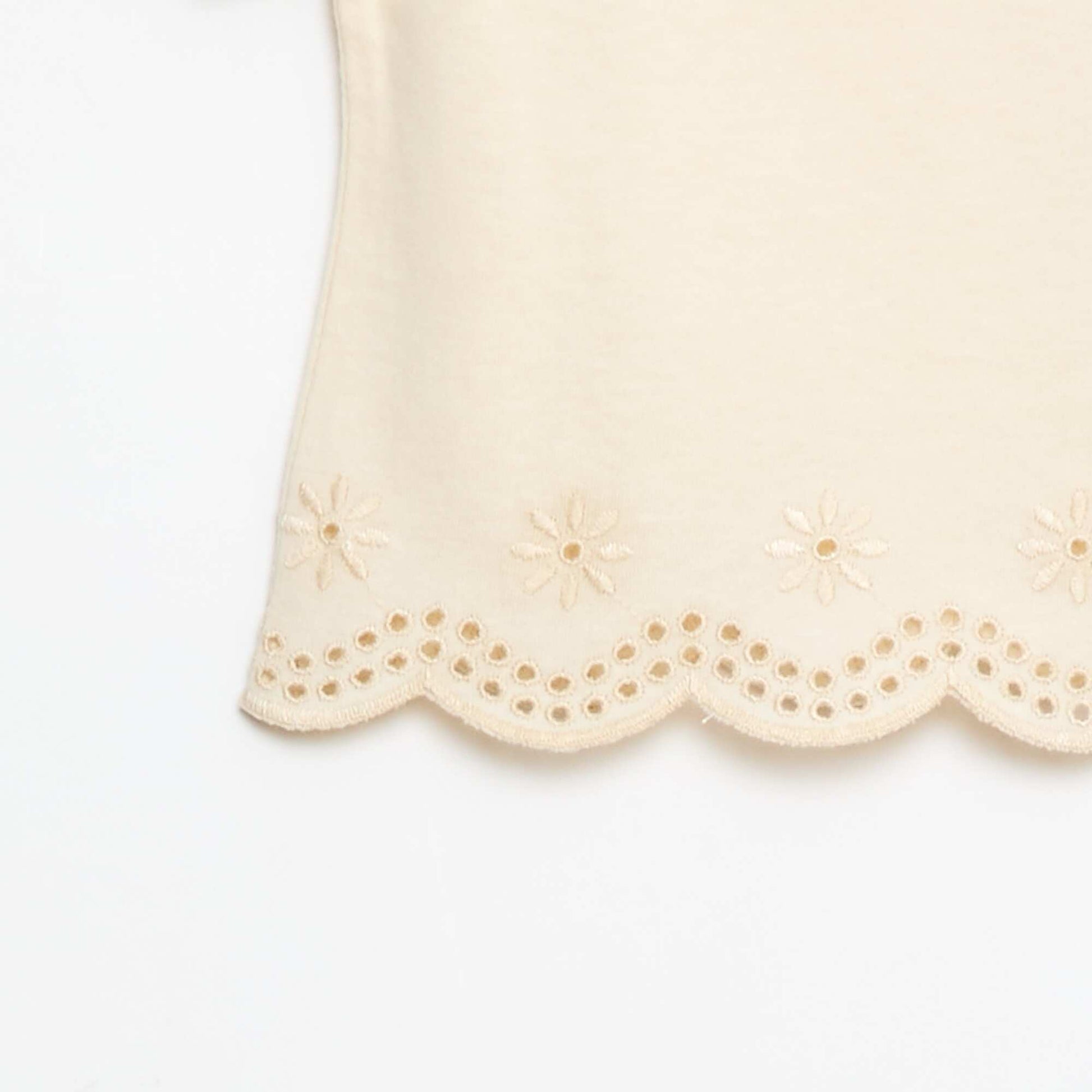 Jersey T-shirt with short broderie anglaise sleeves WHITE