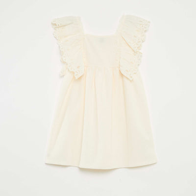 Decorative-knit dress with ruffles WHITE