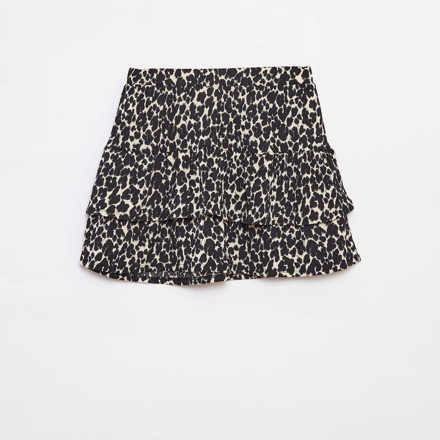 Short printed skirt with ruffles BLACK