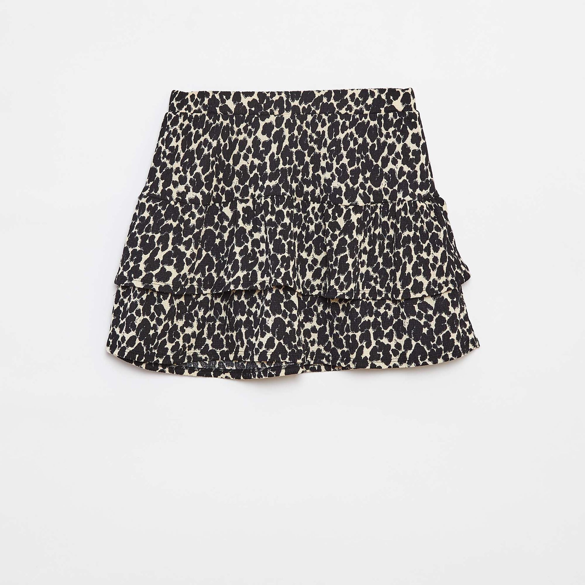 Short printed skirt with ruffles BLACK