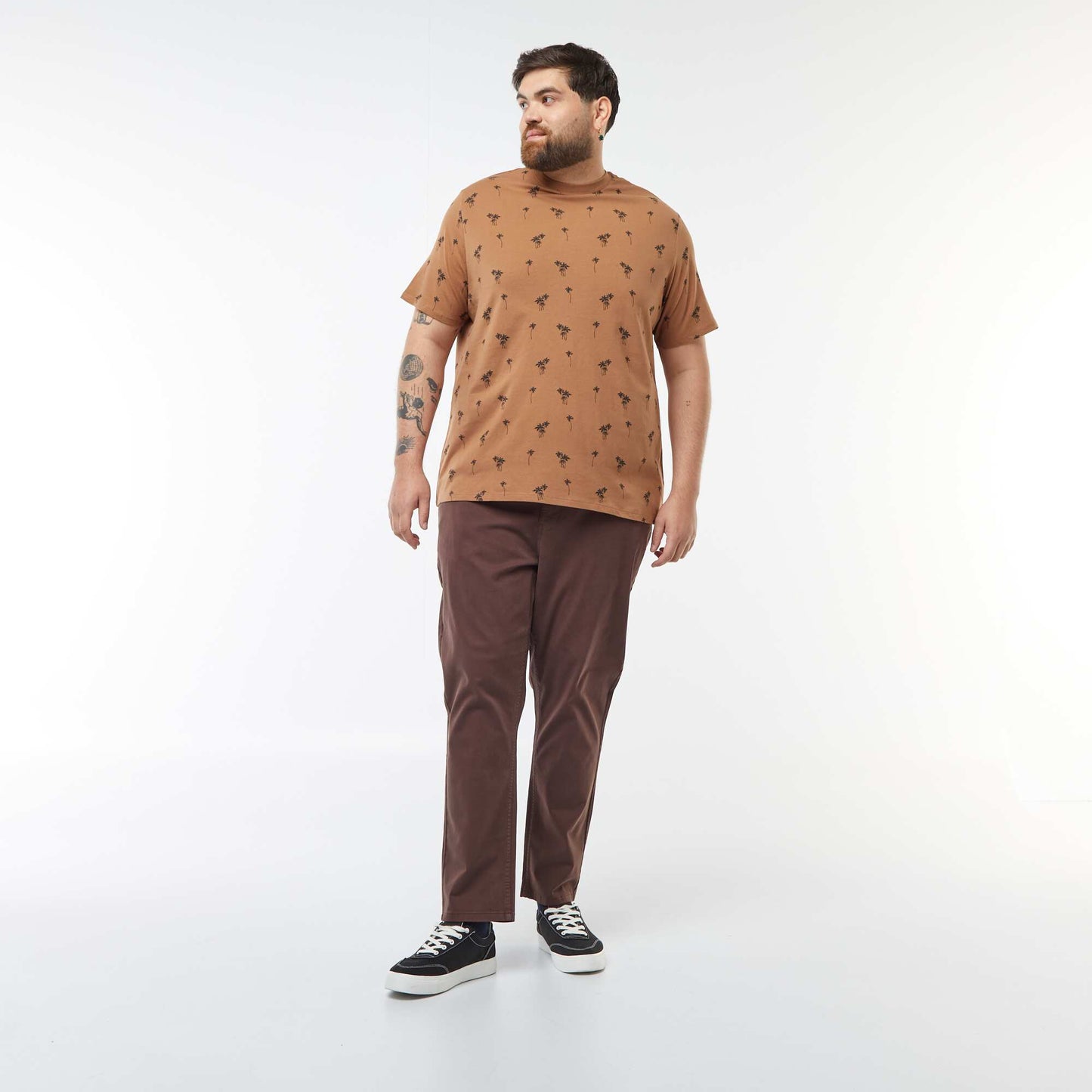 Patterned short-sleeved T-shirt BROWN