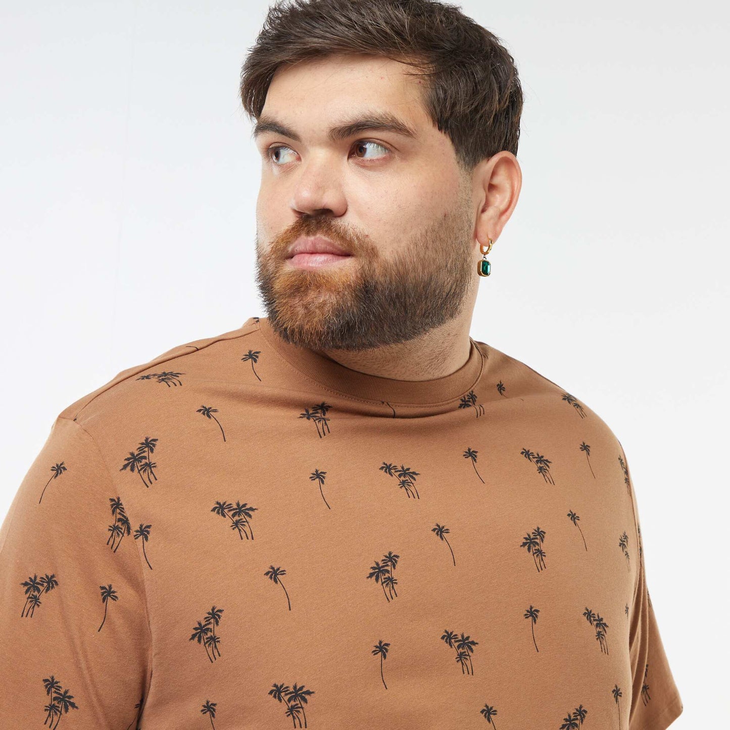 Patterned short-sleeved T-shirt BROWN