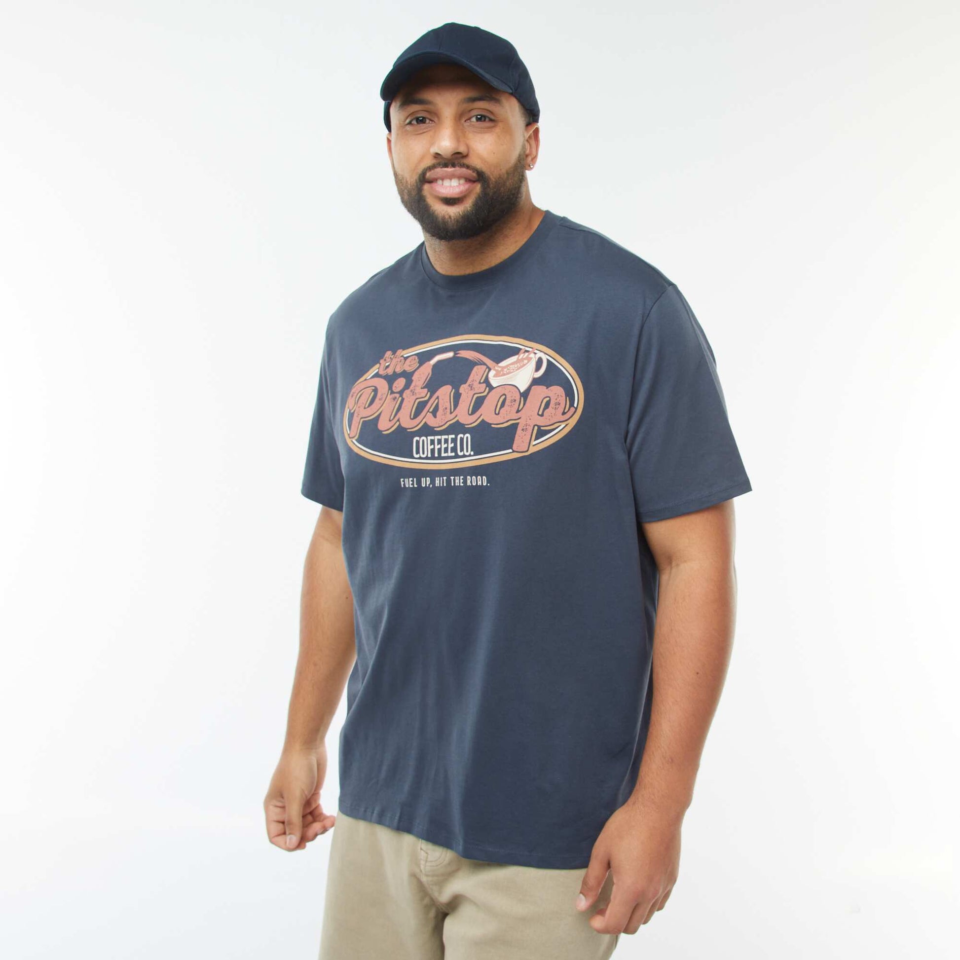 Patterned short-sleeved T-shirt BLUE