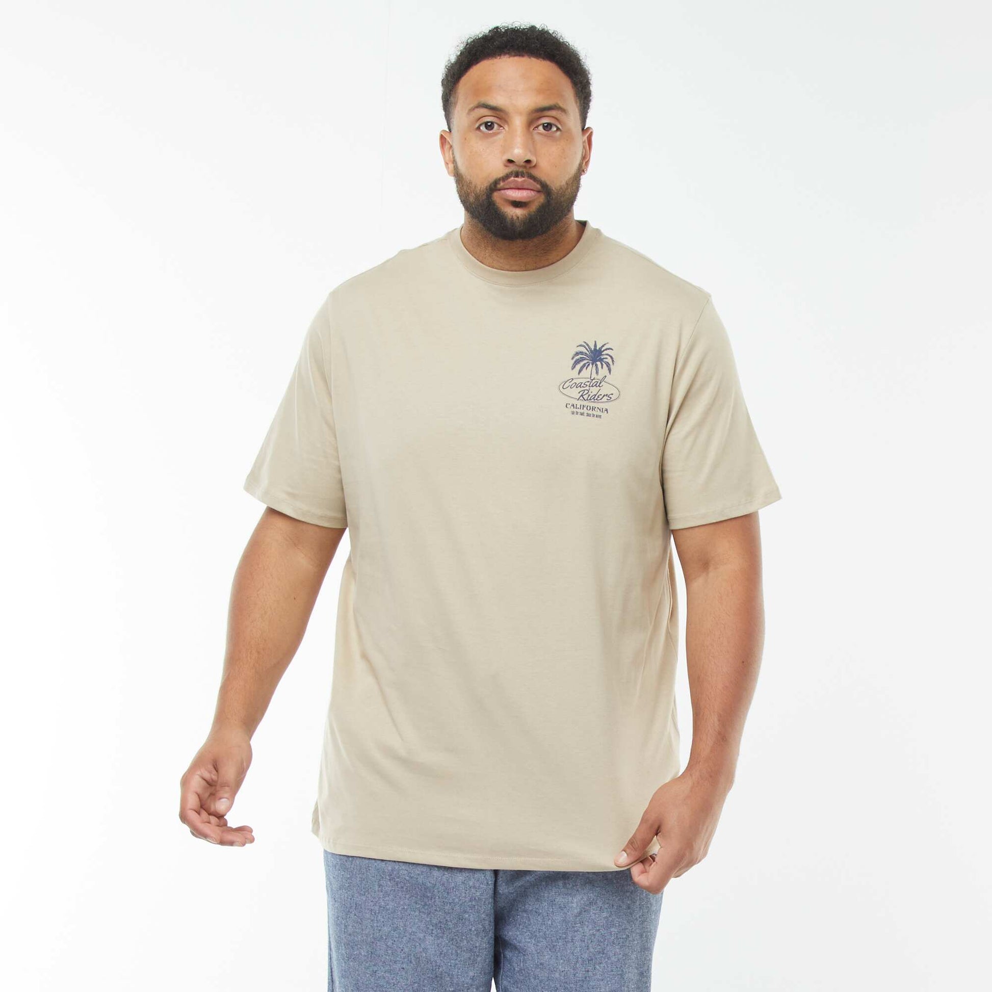Patterned short-sleeved T-shirt BEIGE