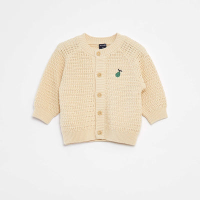 Knitted cardigan with embroidery on the chest BEIGE