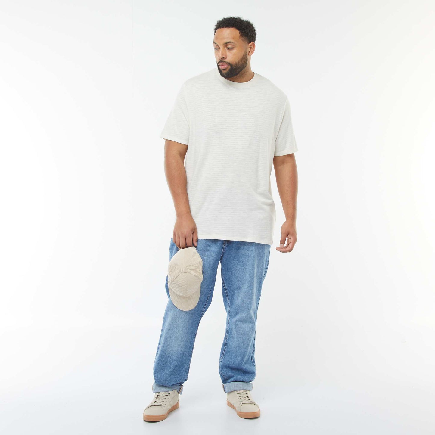 Short-sleeved textured knit T-shirt WHITE