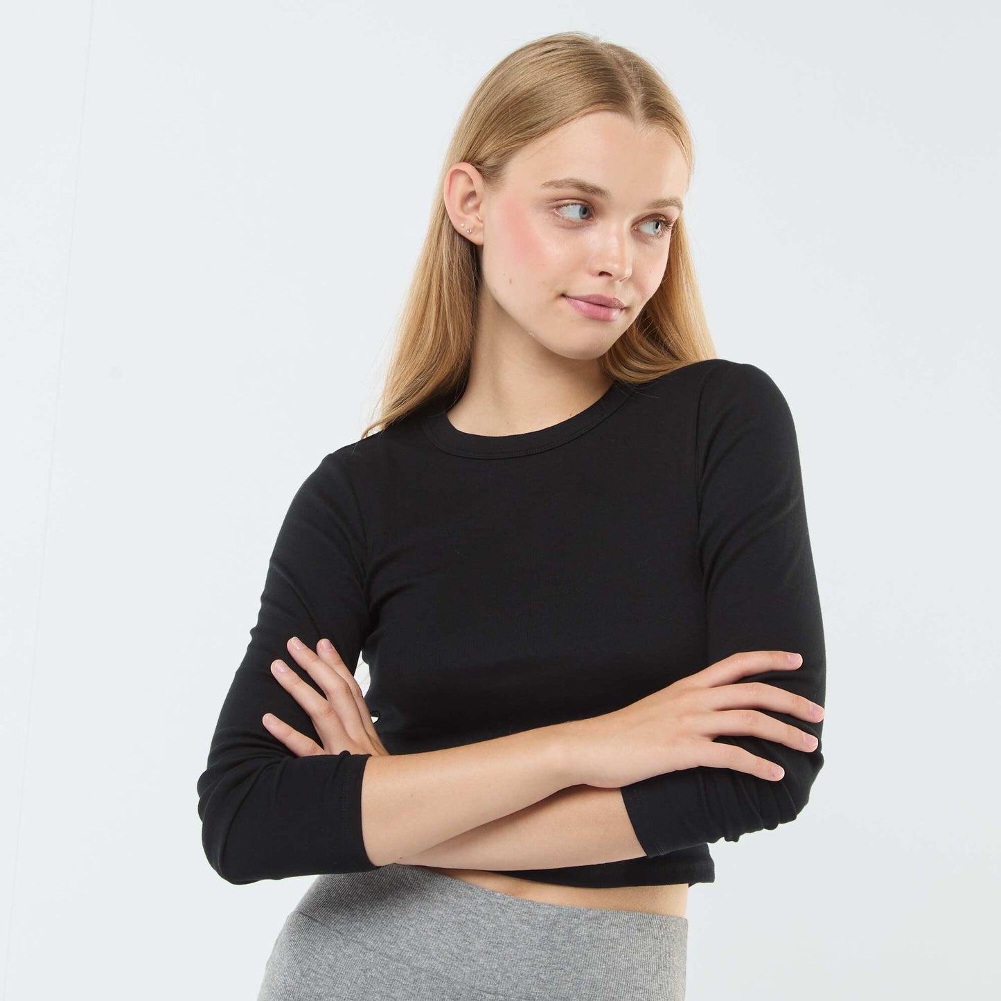 Basic cropped T-shirt BLACK