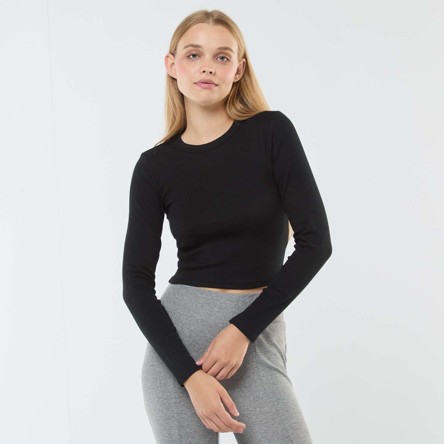 Basic cropped T-shirt BLACK
