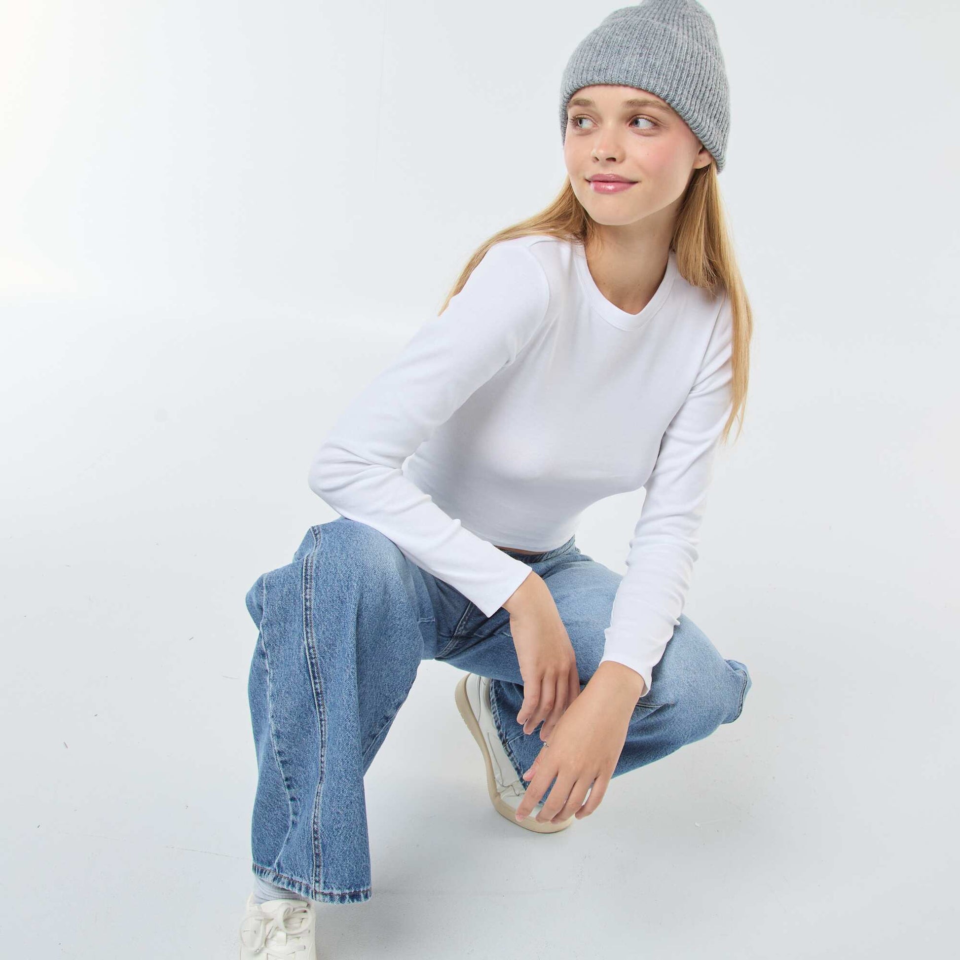Basic cropped T-shirt WHITE