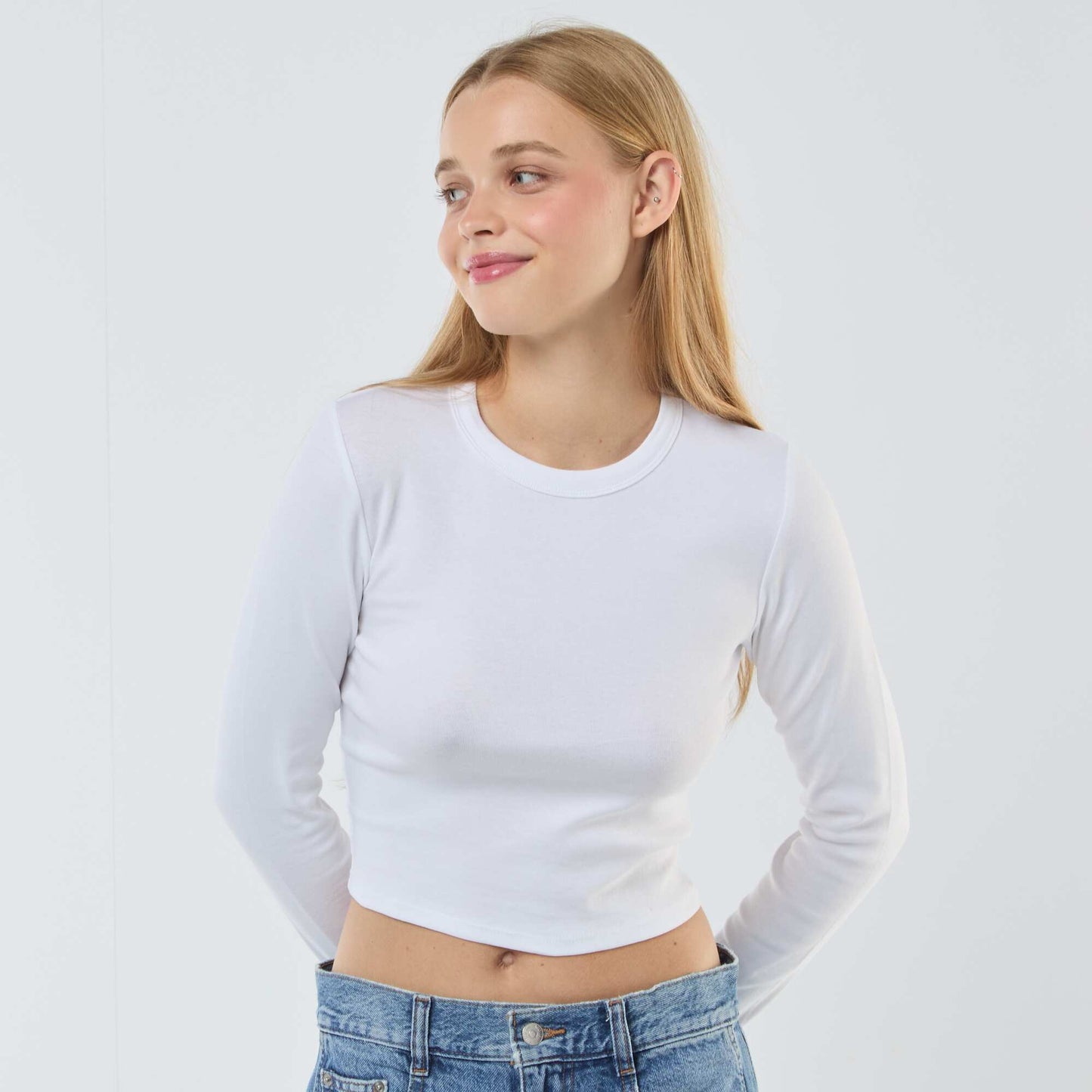 Basic cropped T-shirt WHITE