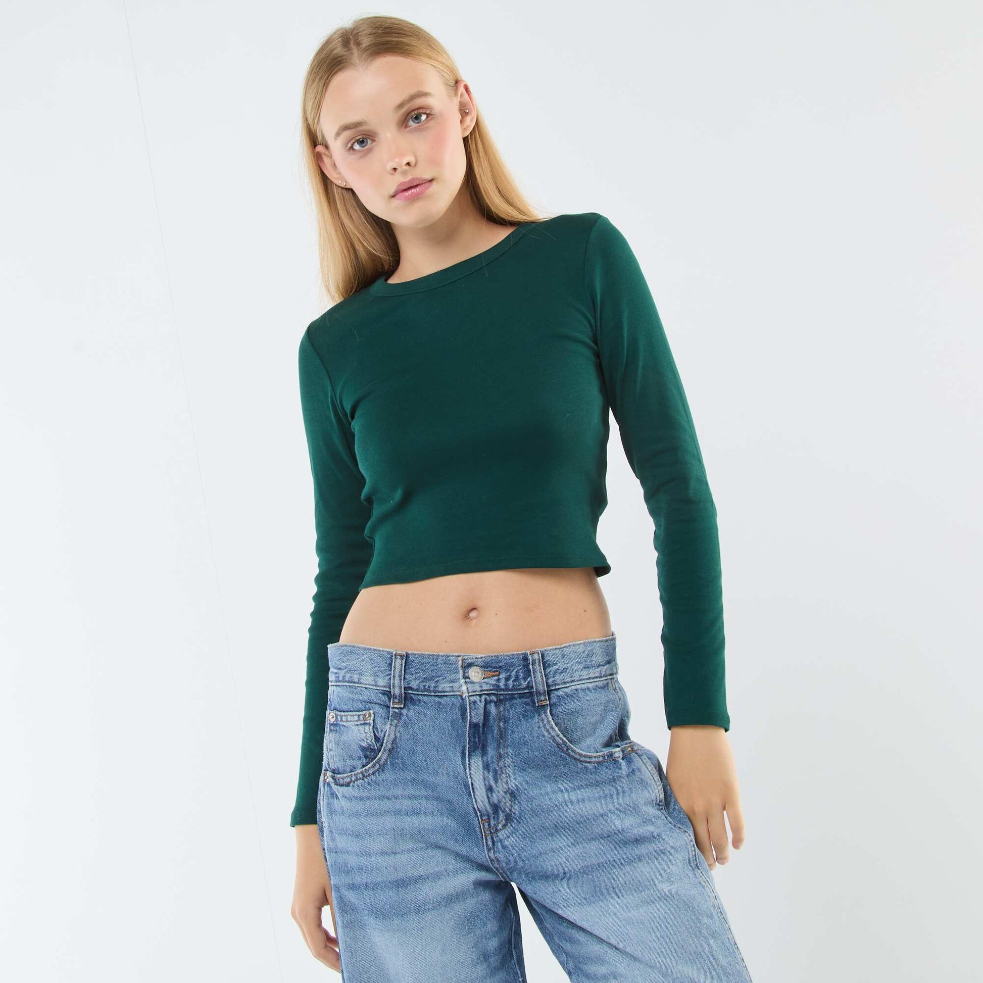 Basic cropped T-shirt GREEN