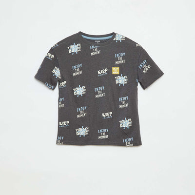 Patterned short-sleeved T-shirt BLACK