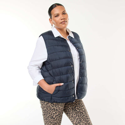 Sleeveless Padded Jacket with Snap Fastenings BLUE