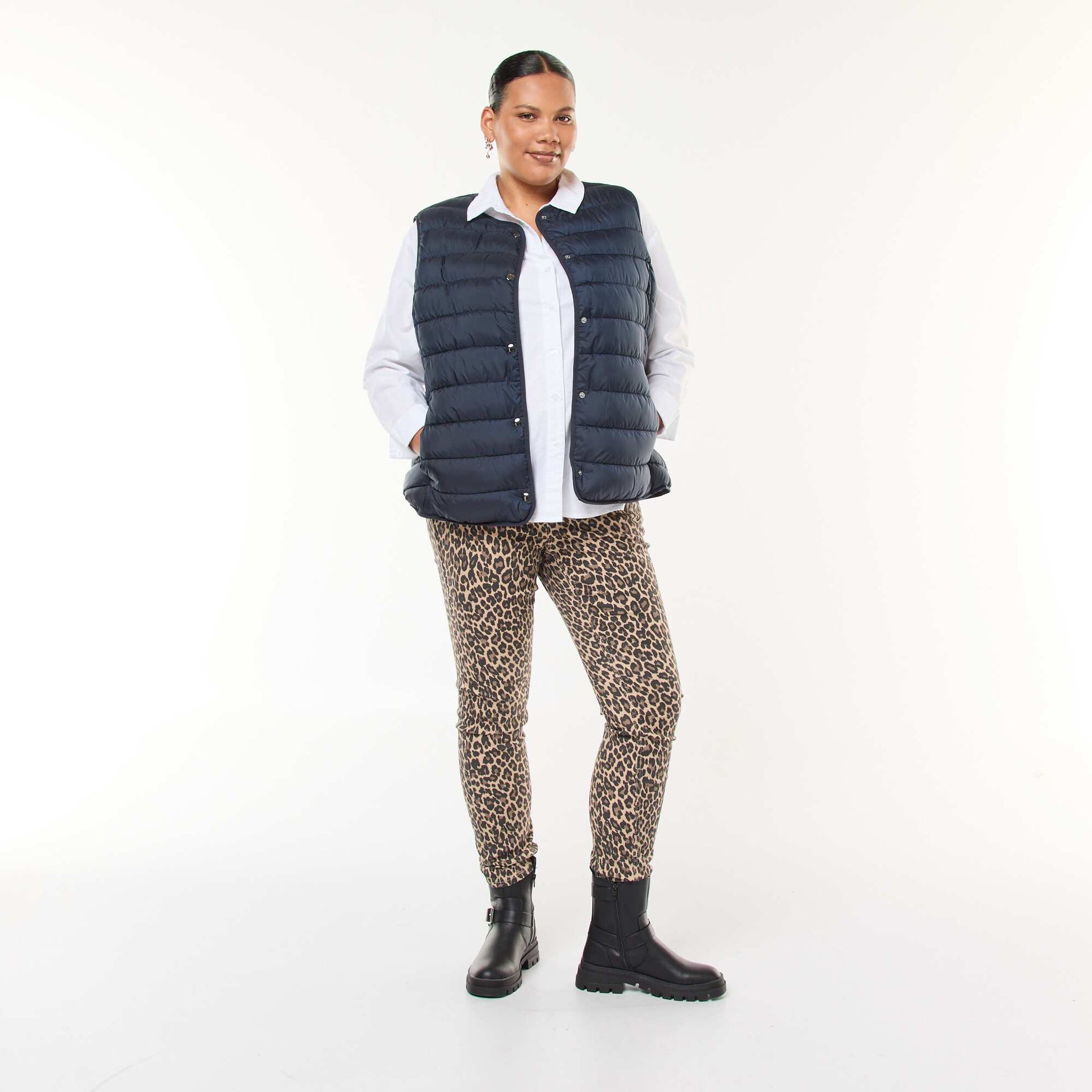 Sleeveless Padded Jacket with Snap Fastenings BLUE
