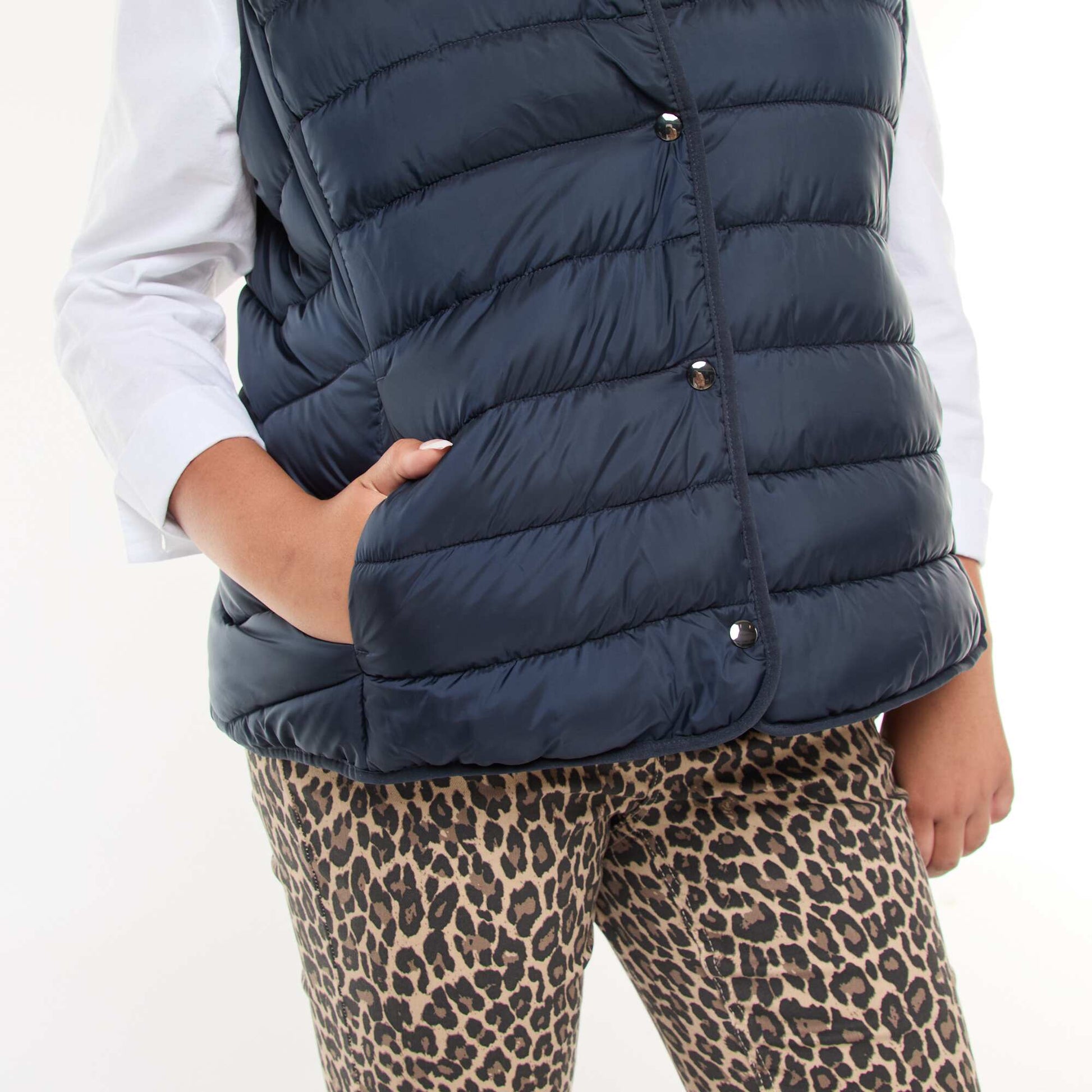 Sleeveless Padded Jacket with Snap Fastenings BLUE