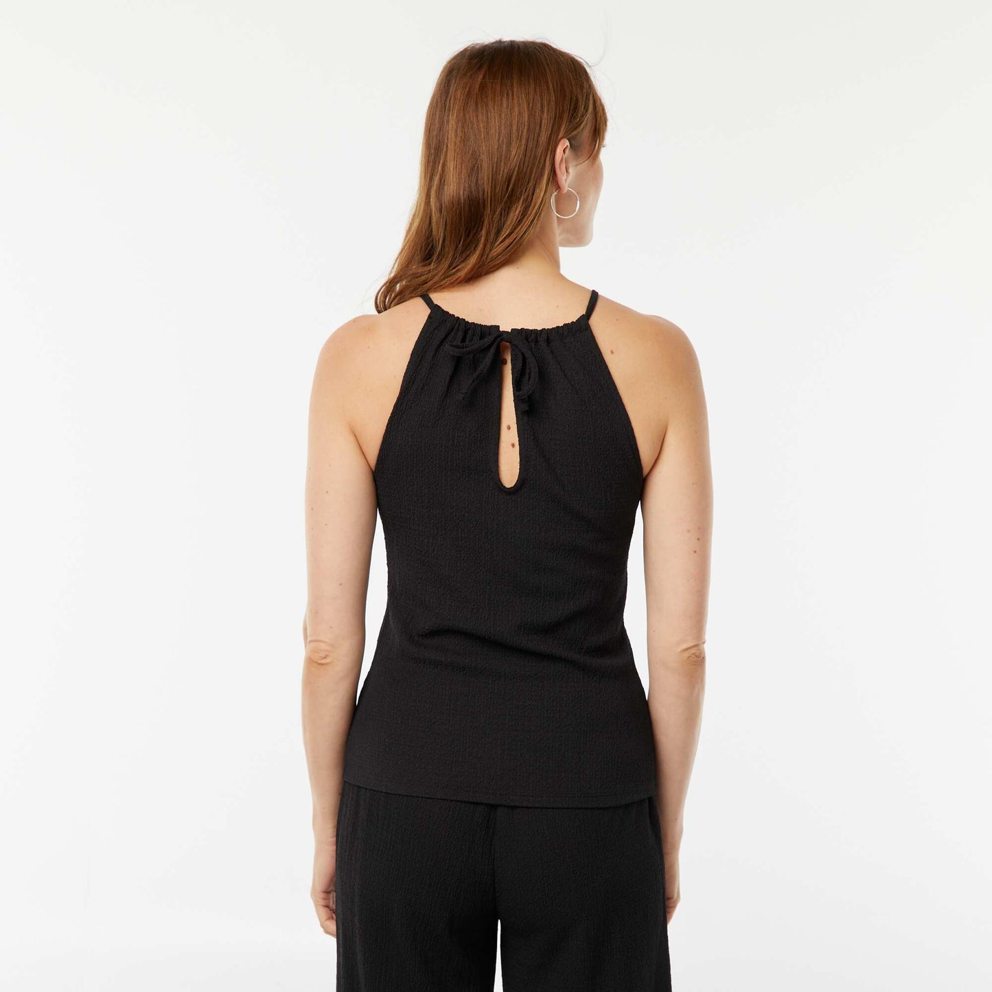 Waffle-knit vest top with adjustable straps BLACK