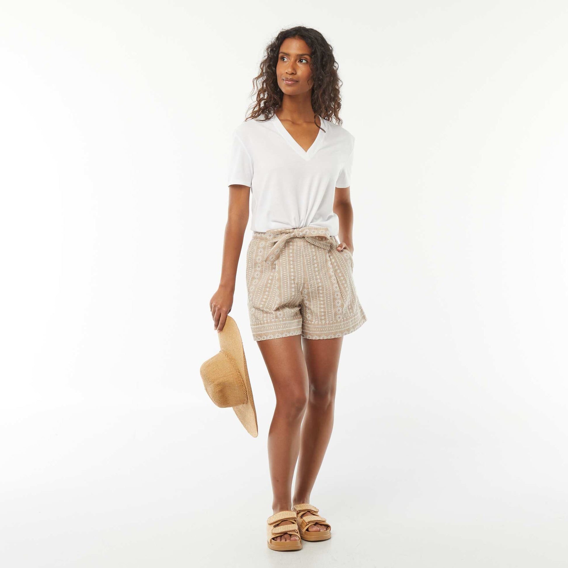 T-shirt with short sleeves and V-neckline WHITE