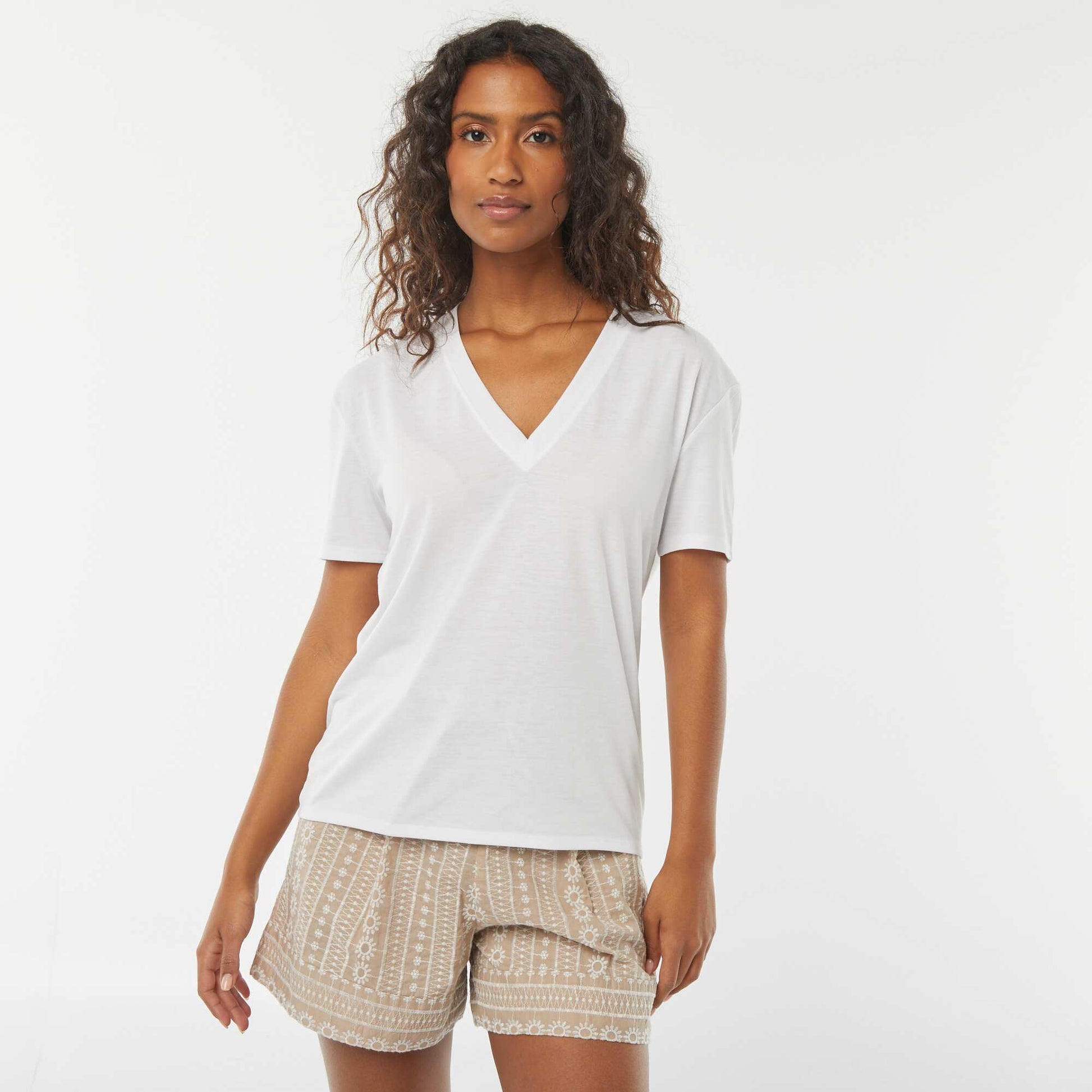 T-shirt with short sleeves and V-neckline WHITE