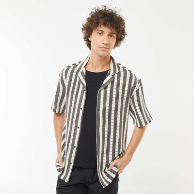 Short-sleeved openwork fabric shirt BEIGE