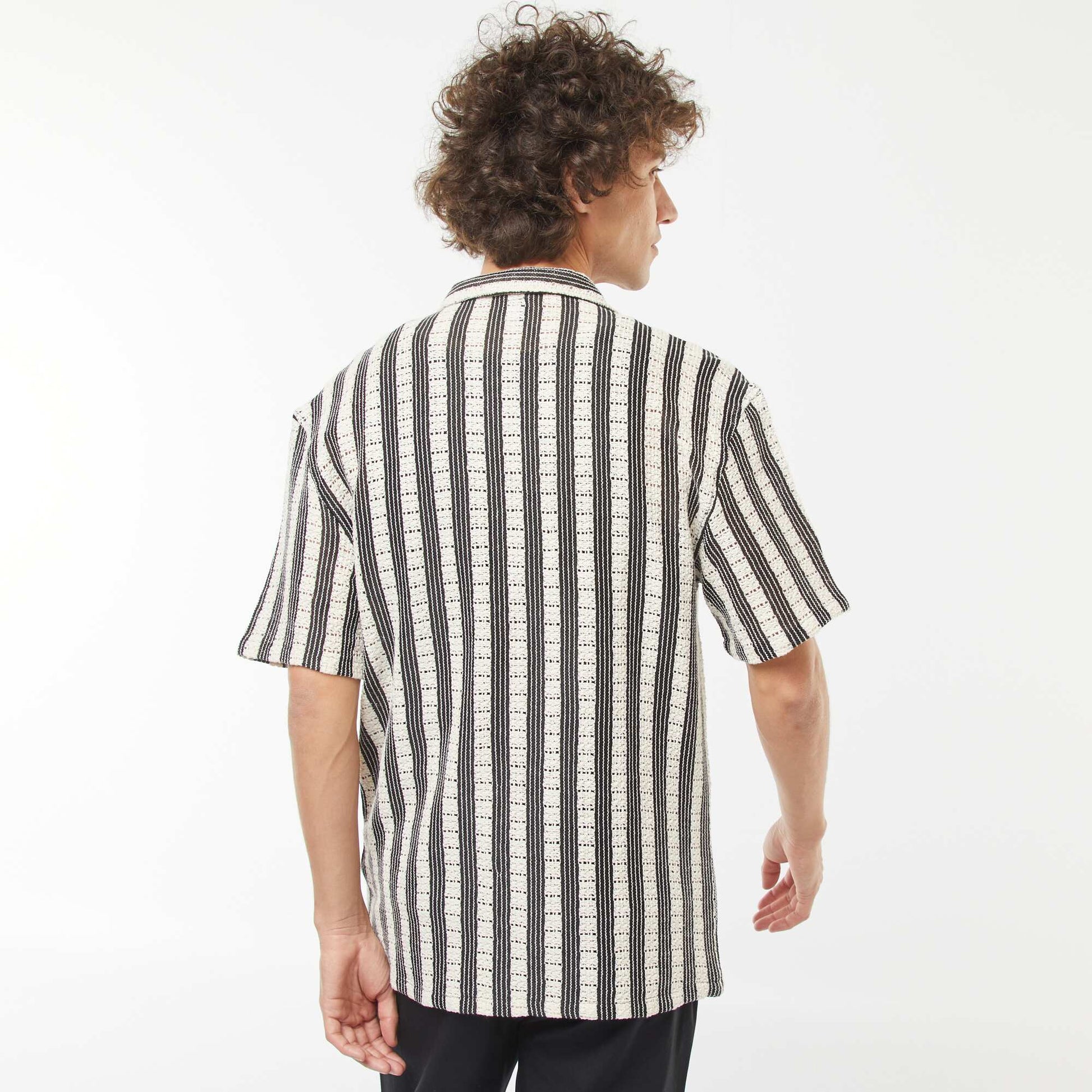 Short-sleeved openwork fabric shirt BEIGE