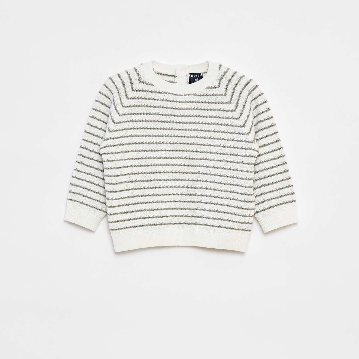 Striped sweater with button fastening at the back WHITE