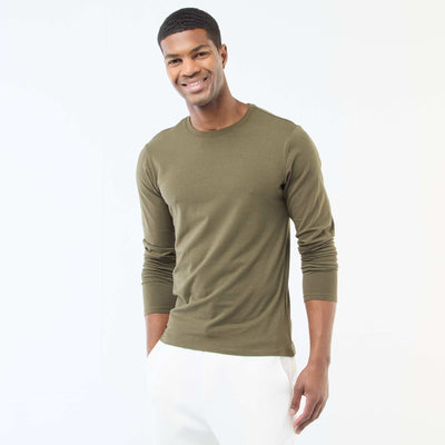 Plain Long-Sleeved Crew Neck T-Shirt KHAKI