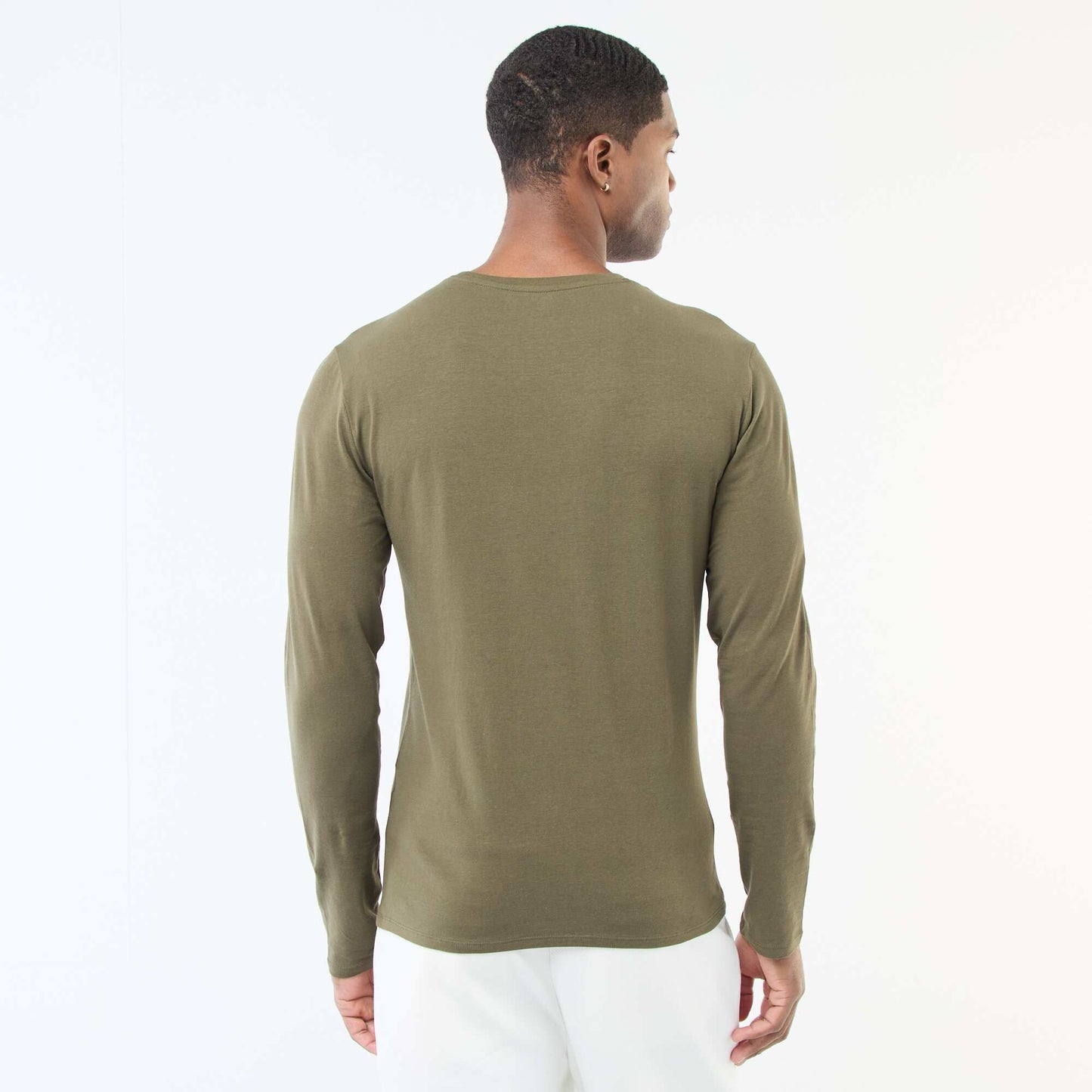 Plain Long-Sleeved Crew Neck T-Shirt KHAKI