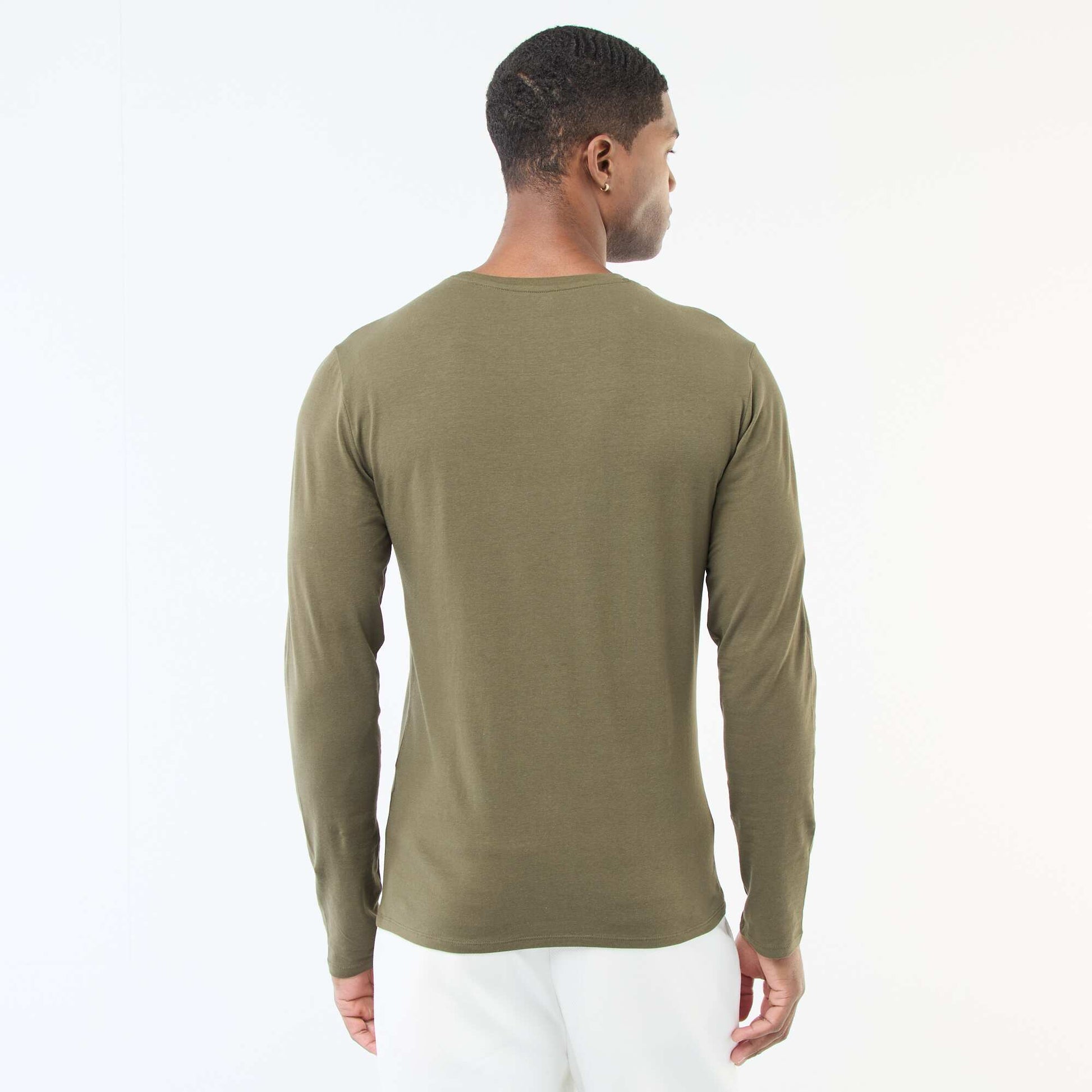 Plain Long-Sleeved Crew Neck T-Shirt KHAKI