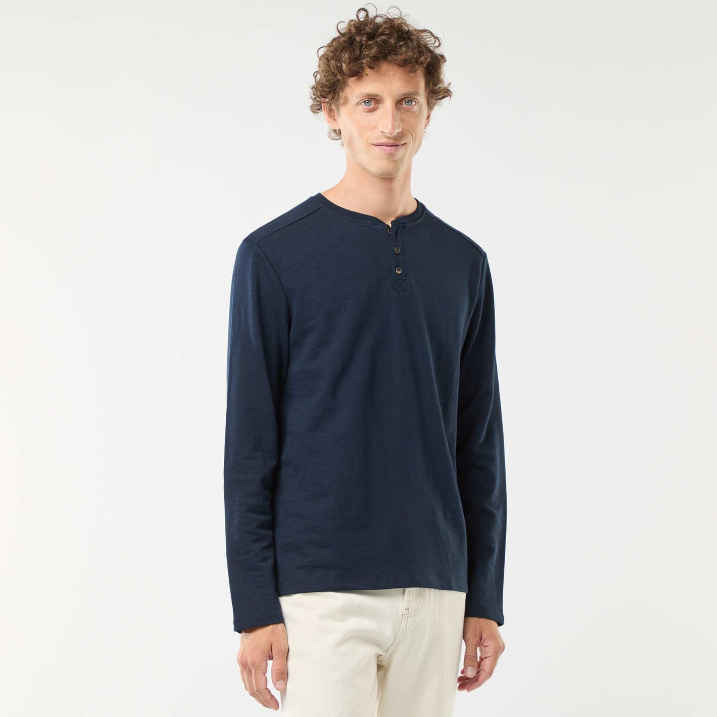 Long-sleeved T-shirt with henley collar BLUE