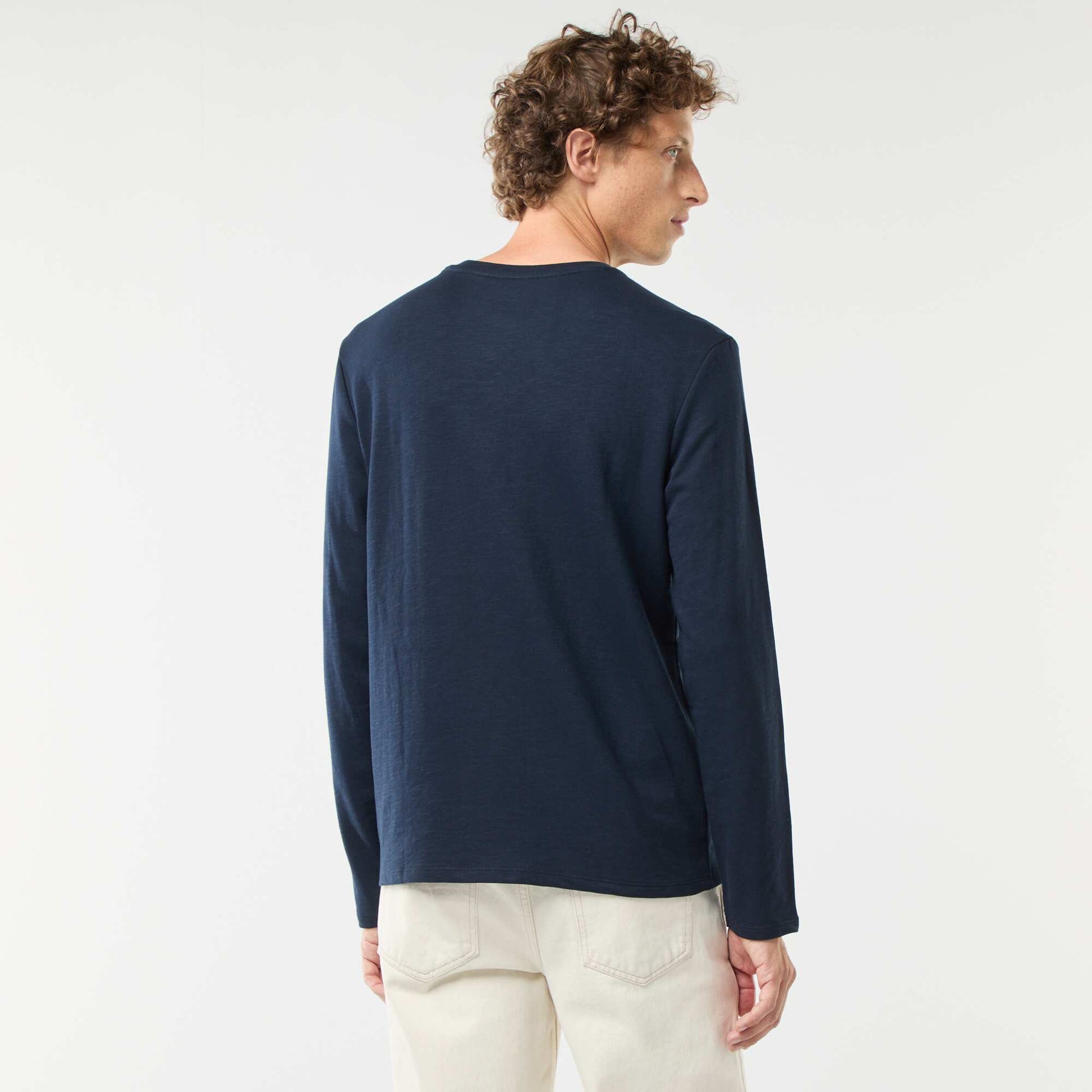 Long-sleeved T-shirt with henley collar BLUE