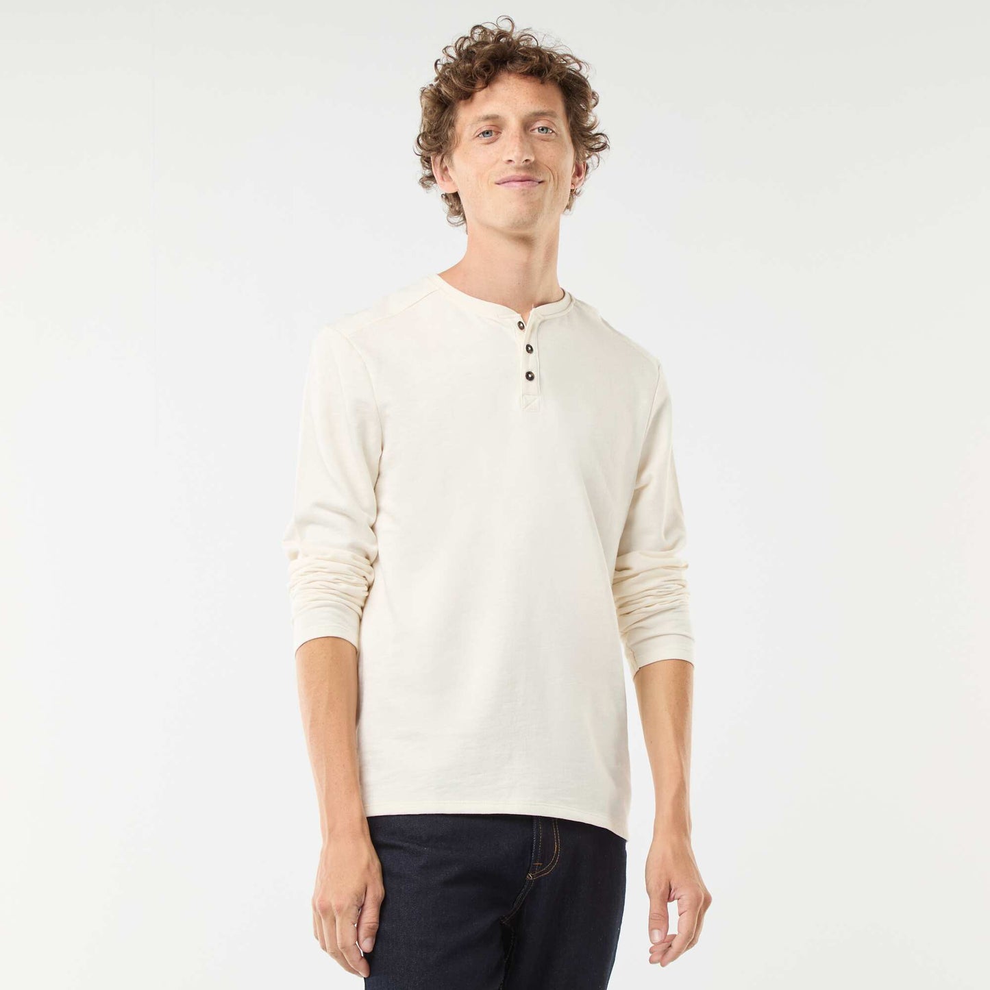 Long-sleeved T-shirt with henley collar WHITE