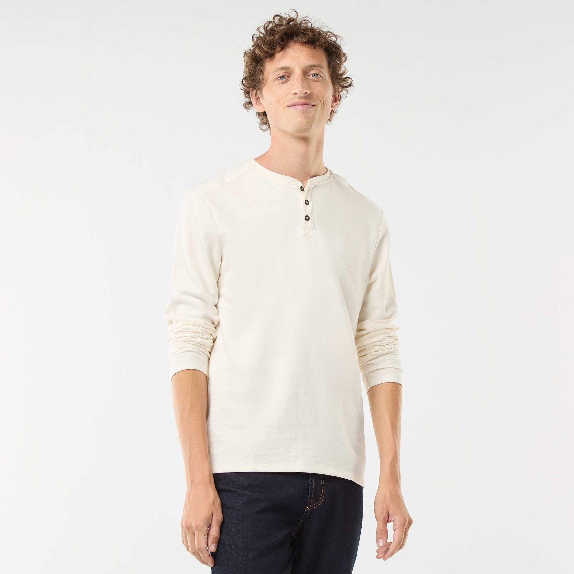 Long-sleeved T-shirt with henley collar WHITE