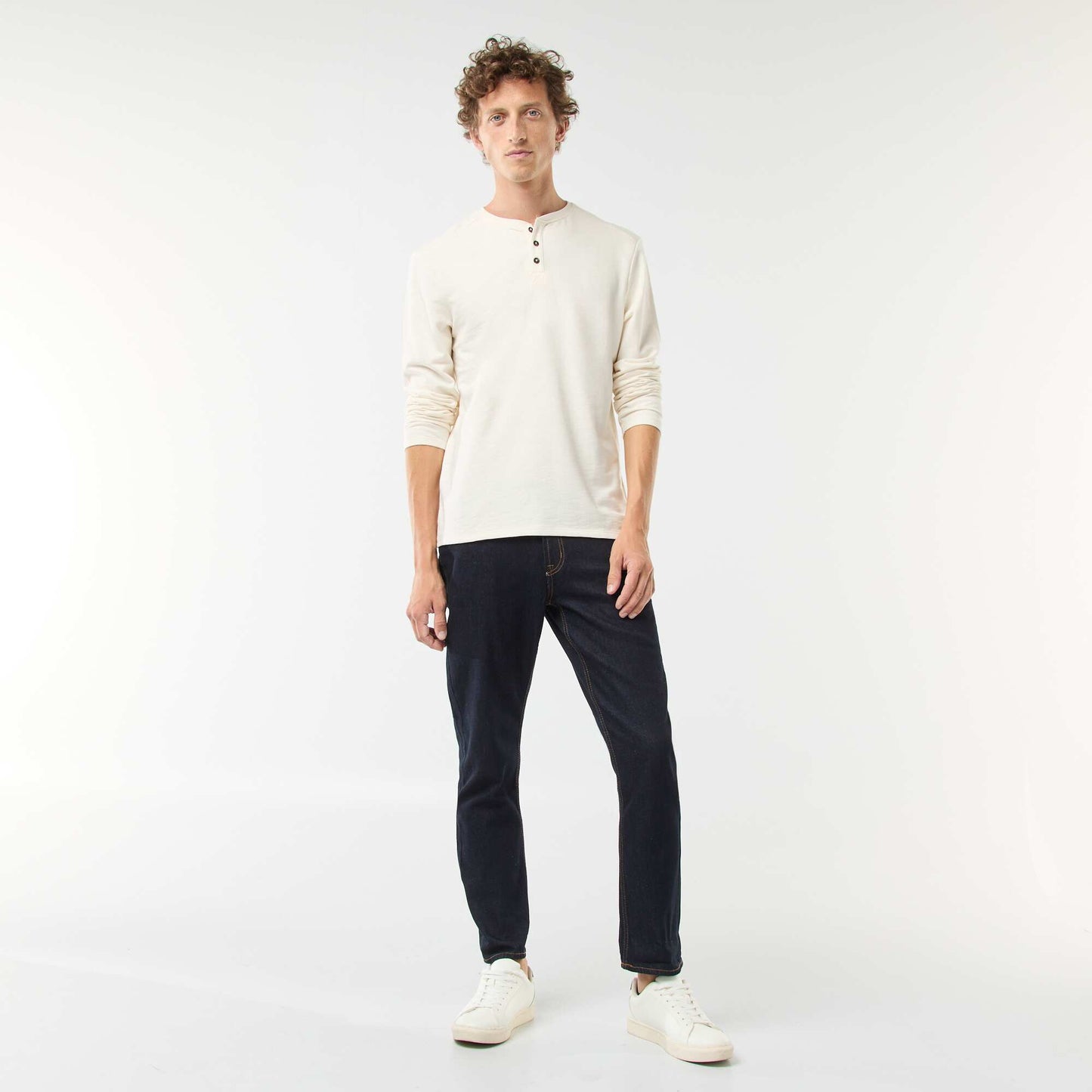 Long-sleeved T-shirt with henley collar WHITE