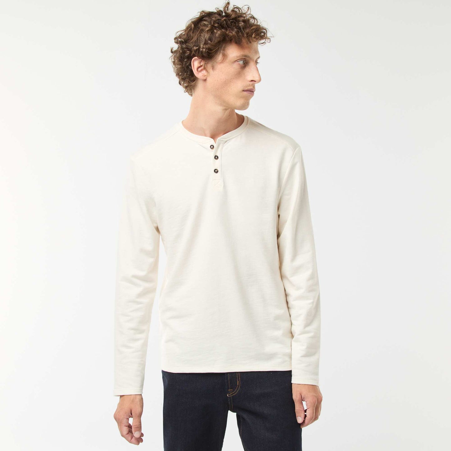 Long-sleeved T-shirt with henley collar WHITE