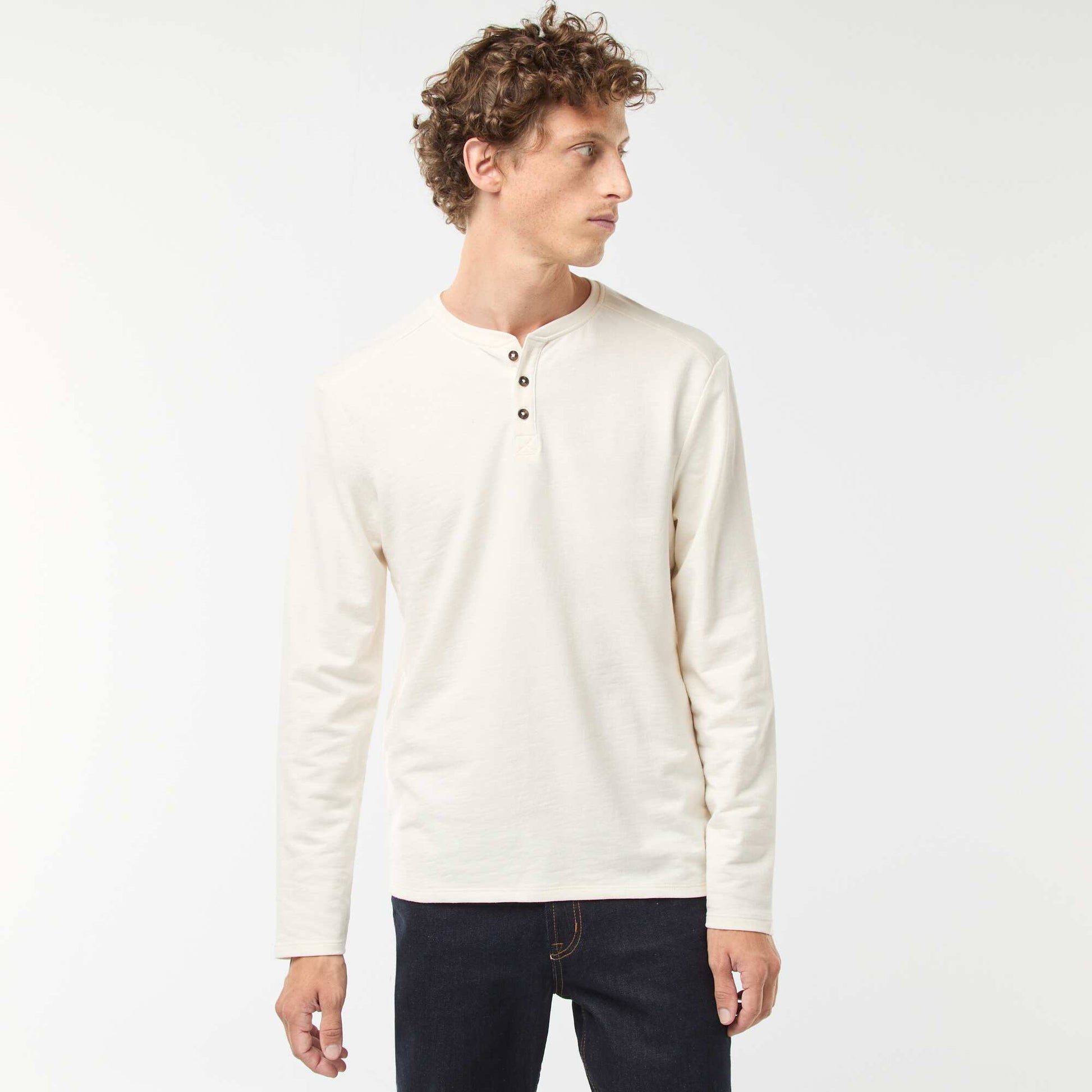 Long-sleeved T-shirt with henley collar WHITE
