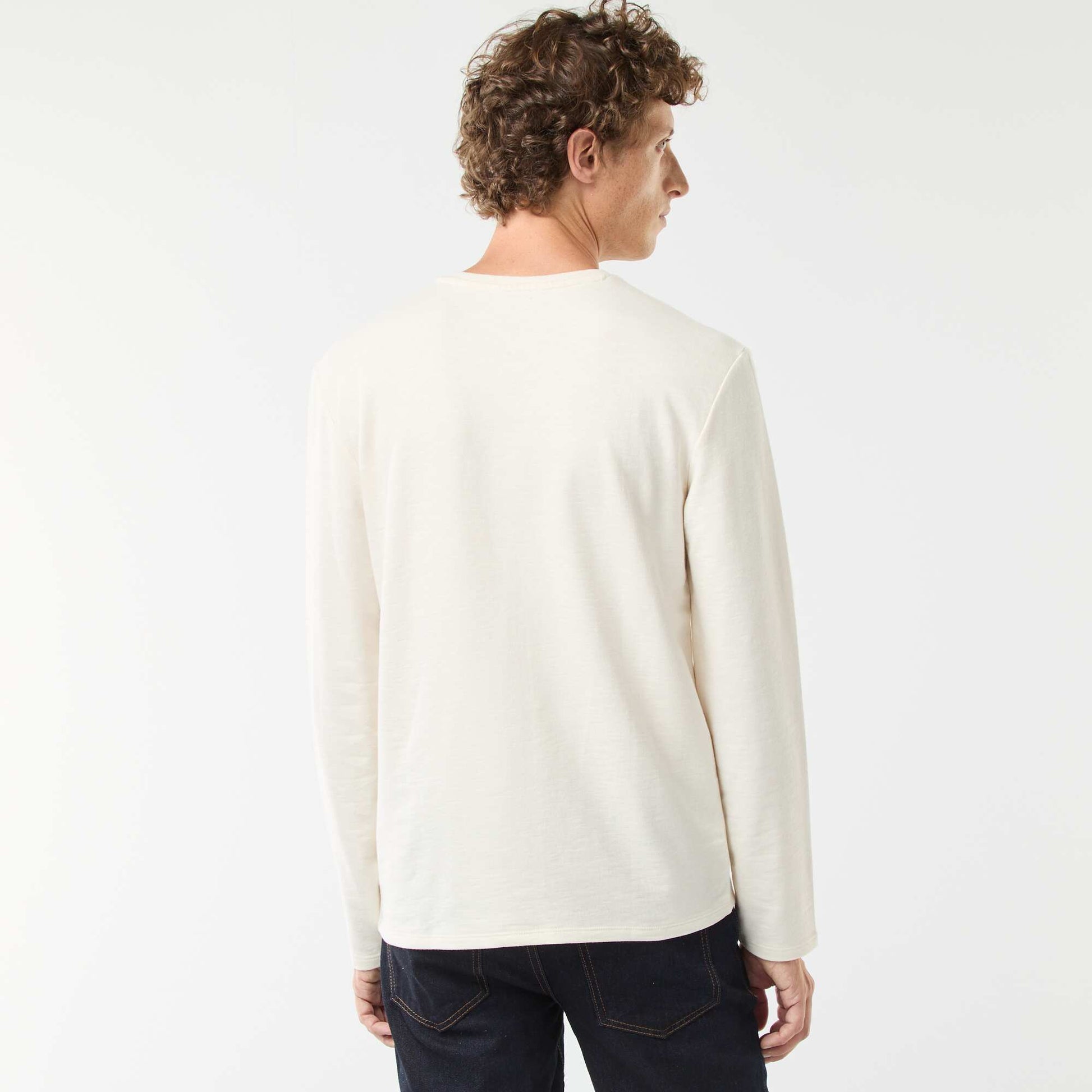Long-sleeved T-shirt with henley collar WHITE