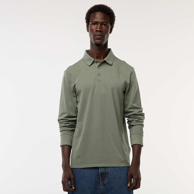 Plain long-sleeved piqué knit polo shirt GREEN