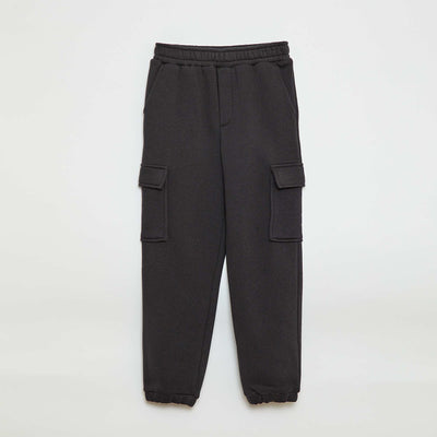 Multi-pocket sweatshirt fabric joggers BLACK