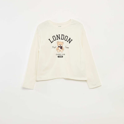 Long-sleeved printed T-shirt BEIGE