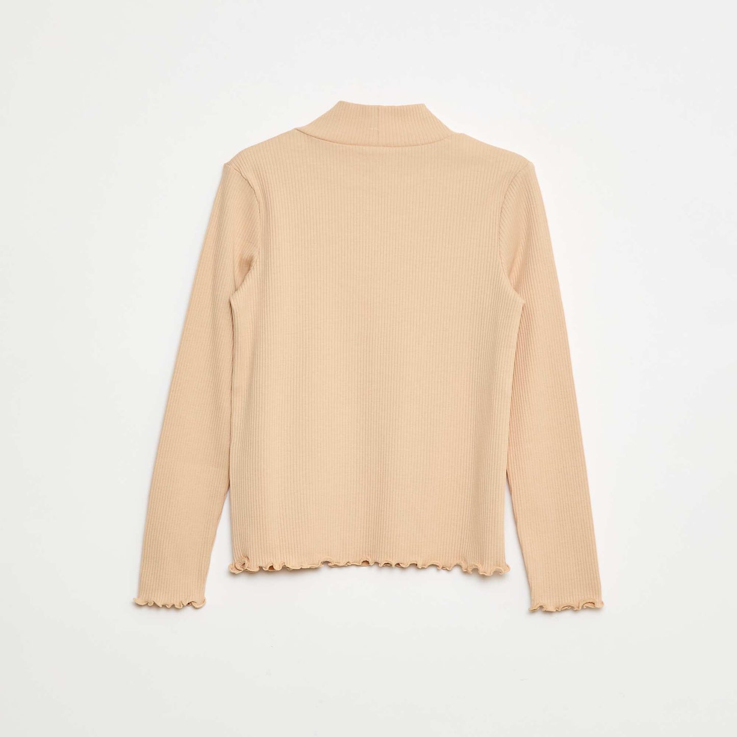 Ribbed High Neck T-Shirt BEIGE
